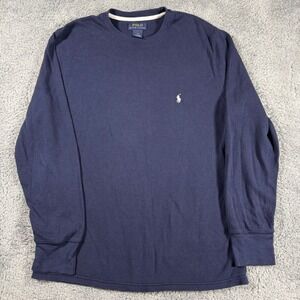 Polo Ralph Lauren Mens Large Navy Blue Waffle Knit Thermal Long Sleeve Shirt